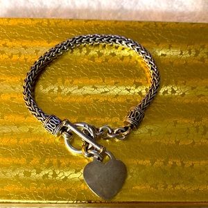 Sterling Silver Braided Rope & Heart Charm Bracelet